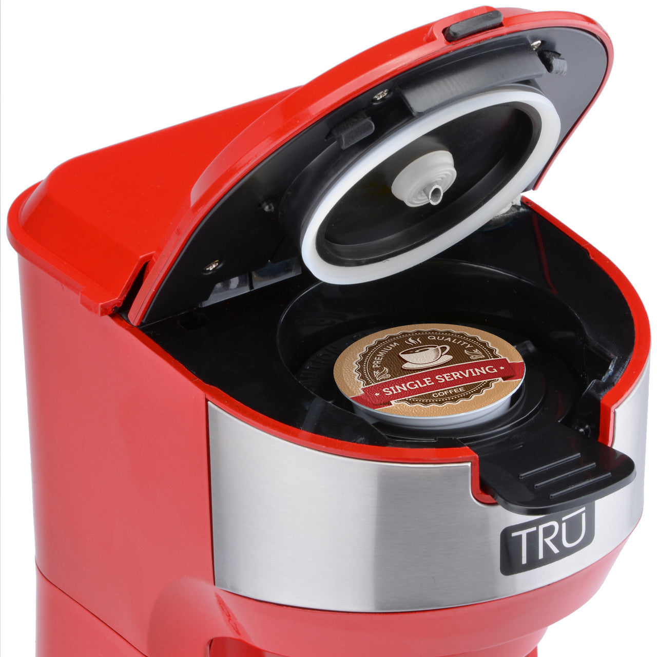 TRU single serve dual brew red lid open CM-1177RD Select Brands