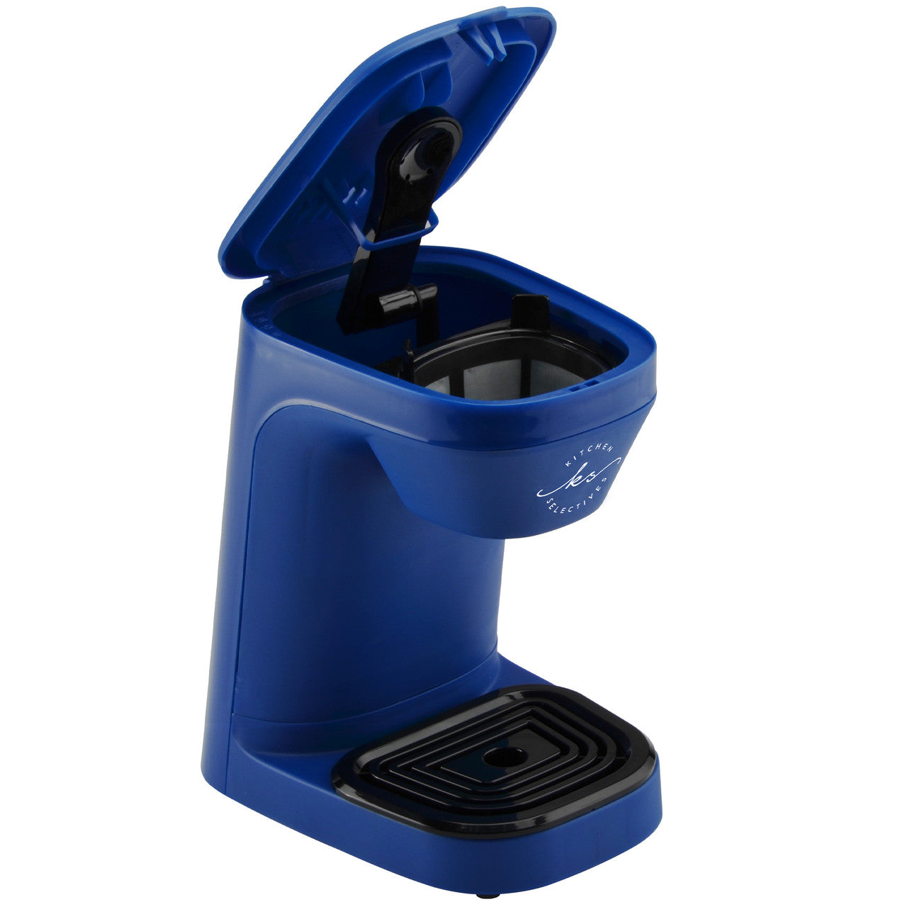 Kitchen Selectives 1-cup coffee maker color series cobalt blue lid open CM-123CB Select Brands