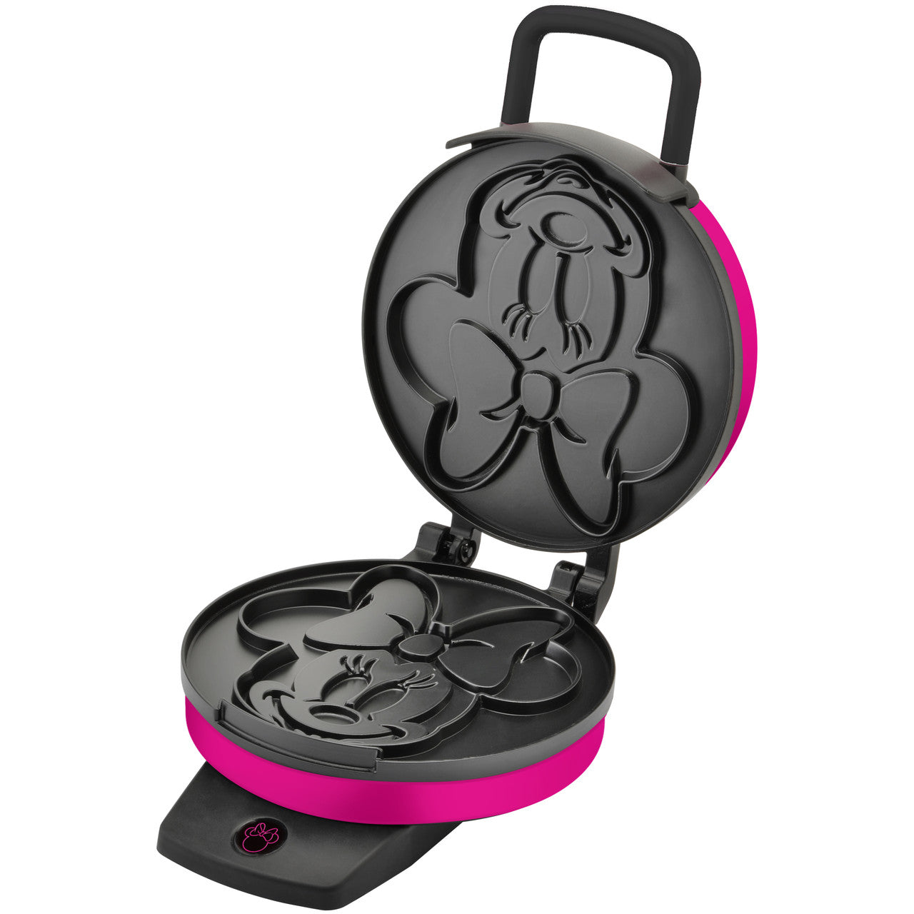 Minnie Mouse pink waffle maker with nonstick coating open DMG-31 Select Brands