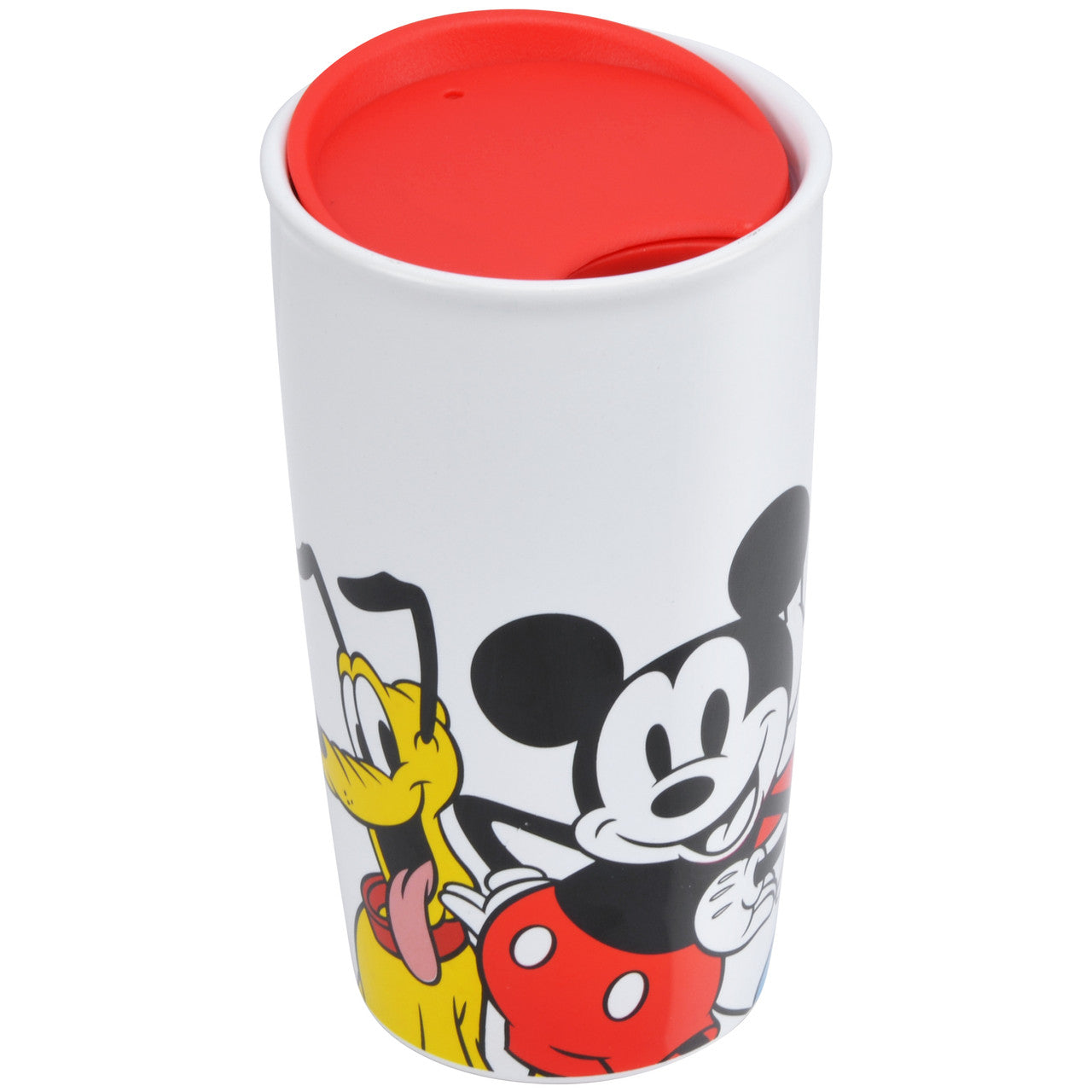 Disney Mickey and Friends 16 ounce ceramic mug with drink-through lid front view DSC-17 Select Brands