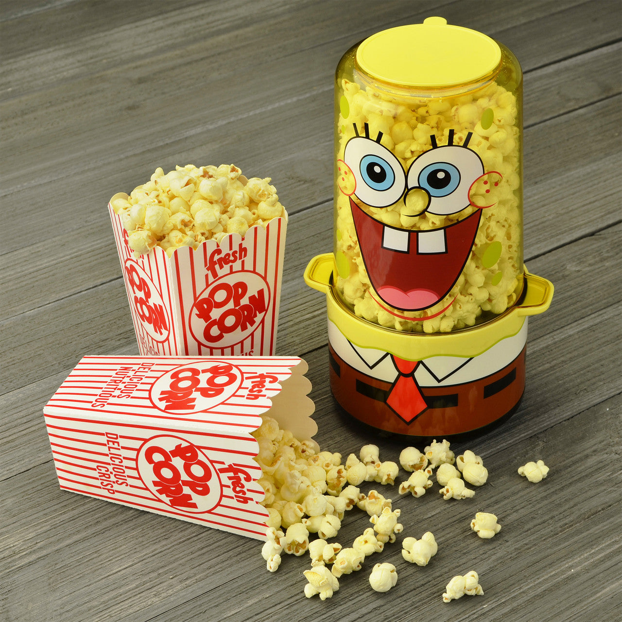 SpongeBob Stir Popcorn Popper lifestyle image with popcorn NKL-60 Select Brands