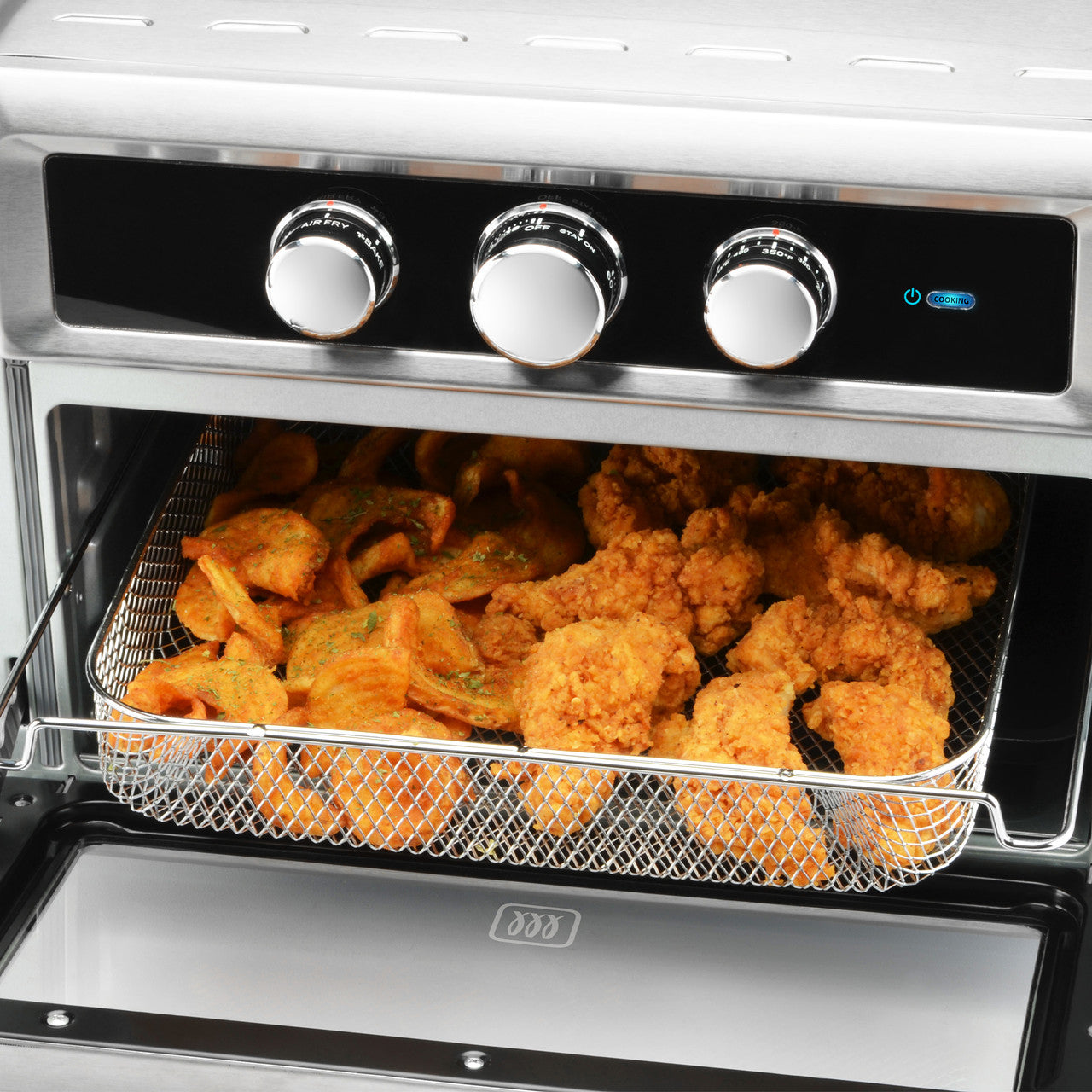 Toastmaster Air Frying Oven with Convection open with air fried food TM-220AFO Select Brands